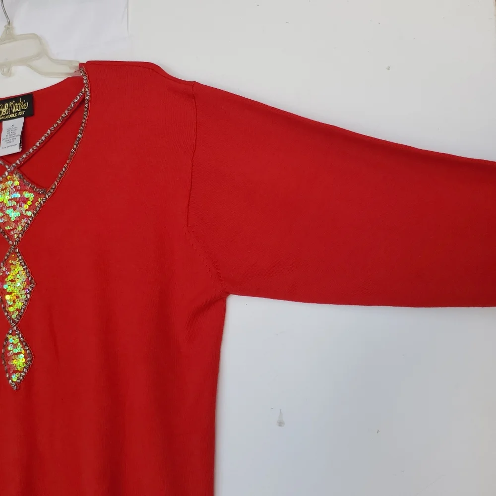 Bob Mackie Vintage Wearable Art Sequined Cut Out Sweater XL - Picture 7 of 15
